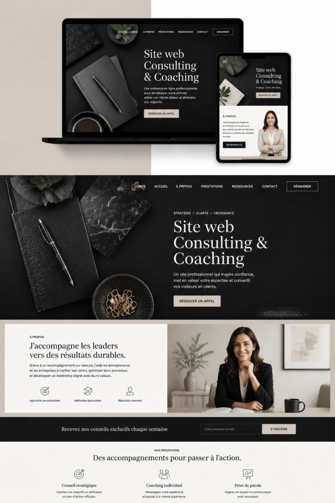 Template pour site web de consultant et coach, moderne et attractif.