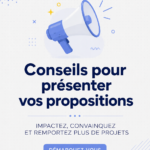 Femme présentant un pitch devant un groupe, avec des graphiques en arrière-plan.