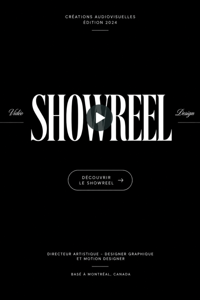 Montage d'un showreel avec divers projets de vidéo créative.