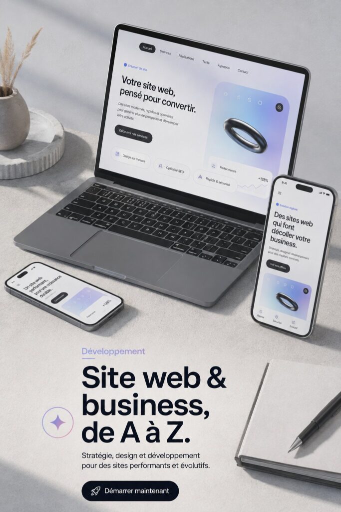 Illustration d'une femme travaillant sur son site web grâce à l'intelligence artificielle.