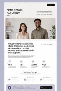 Capture d'écran d'une page à propos inspirante pour les entrepreneurs