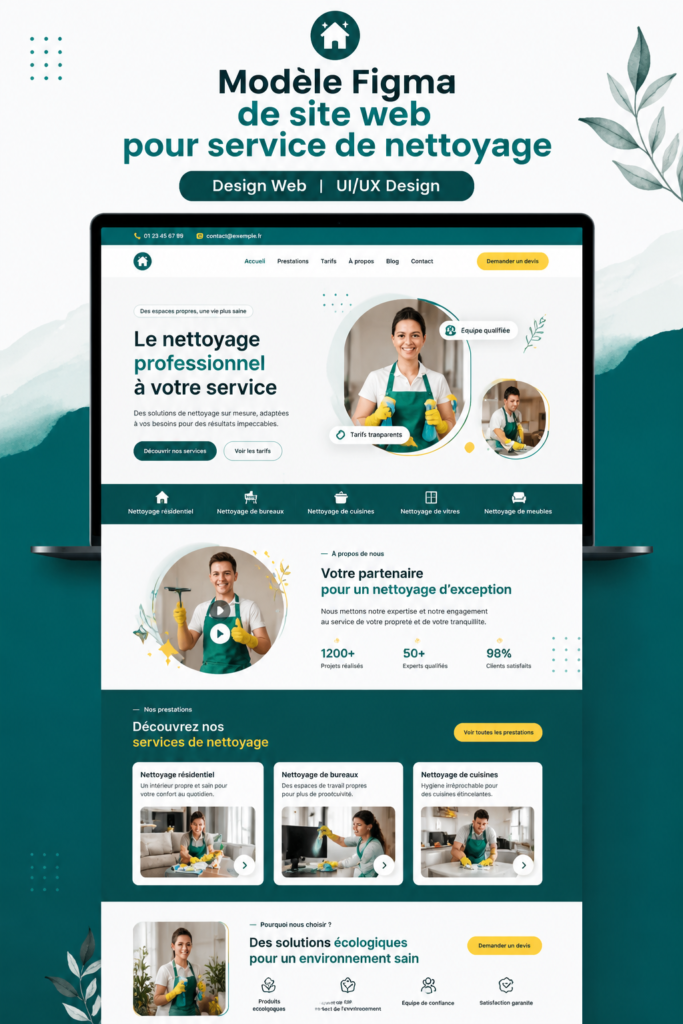 Modèle Figma pour site de services de nettoyage avec design attrayant