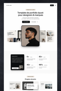 Modèle de portfolio épuré affichant des designs modernes et créatifs pour les designers.