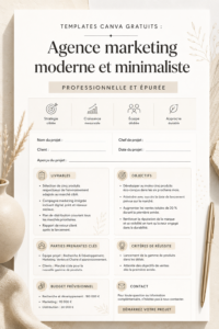 Modèle Canva moderne en blanc et crème pour un marketing d'agence élégant.