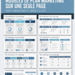 Un modèle de plan marketing présenté sur un bureau avec des outils de travail.