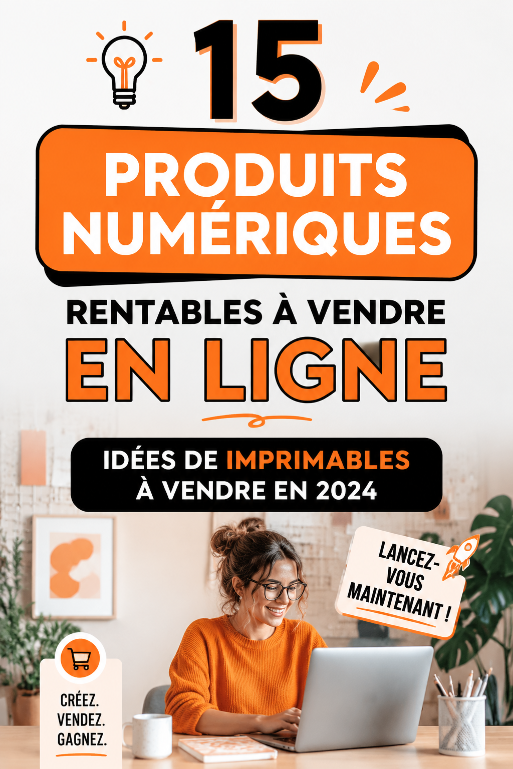 Femme entrepreneur qui travaille sur son ordinateur pour vendre des produits numériques en 2024.