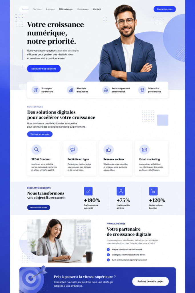 Illustration d'une femme entrepreneur utilisant des outils de marketing digital sur son ordinateur.