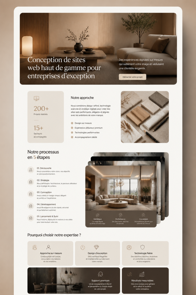 Un site web élégant consacré à une entreprise de luxe avec une interface claire