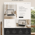 Template Squarespace 7.1 présenté sur un écran d'ordinateur portable, montrant une boutique en ligne élégante.