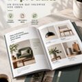 Création d'un catalogue produit moderne sur un bureau avec des échantillons.
