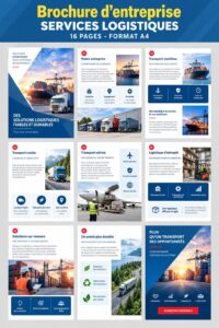Une brochure logistique professionnelle ouverte sur un bureau.