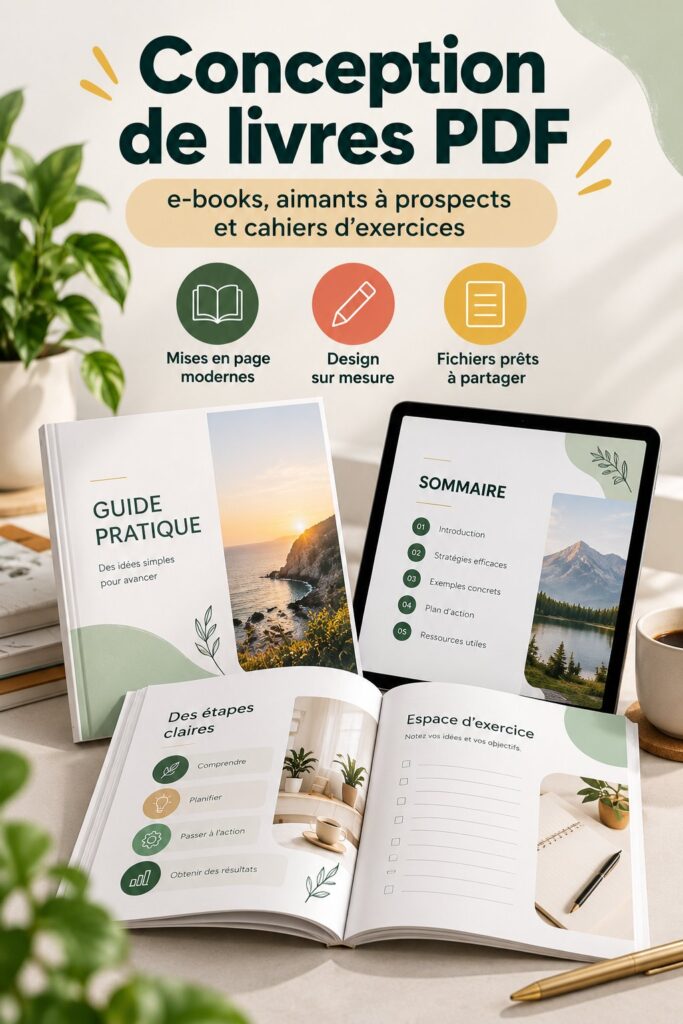 Une femme souriante travaillant sur son e-book avec un ordinateur portable et des notes