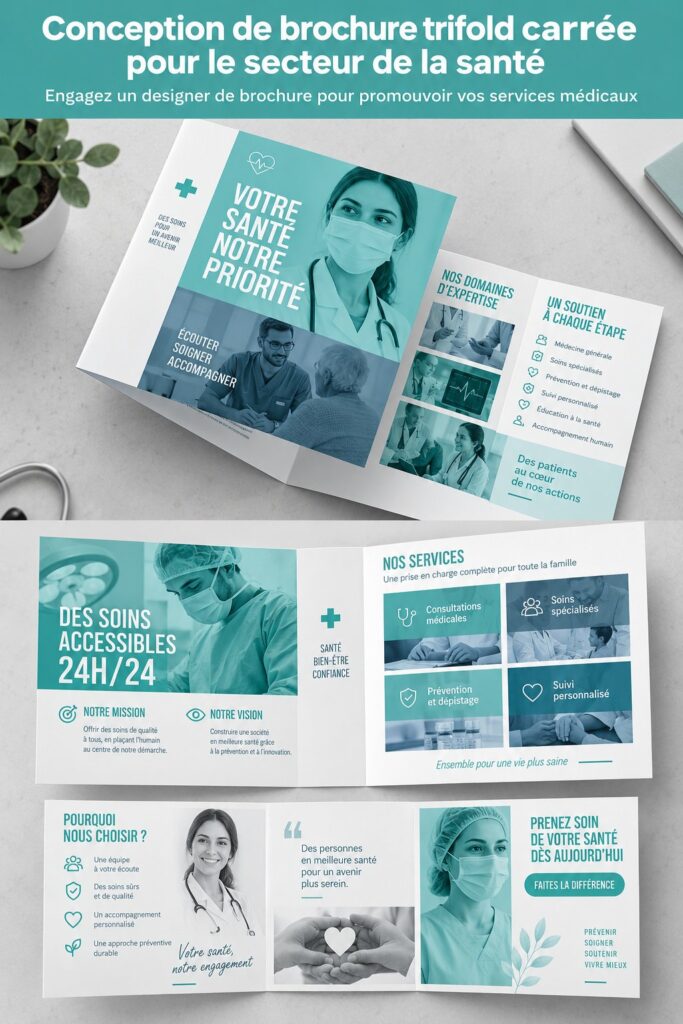 Dépliant trifold coloré pour promouvoir des services médicaux
