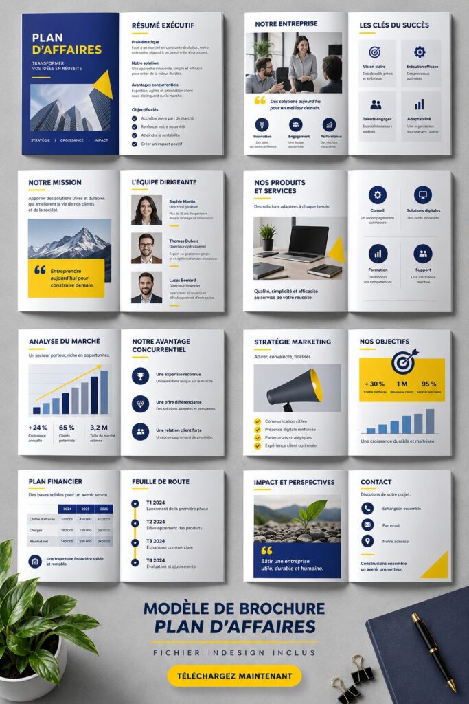Modèle de brochure de business plan affichant un design professionnel et attrayant