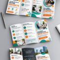 Image d'un modèle de brochure pliable gratuit illustrant des services entrepreneuriaux.