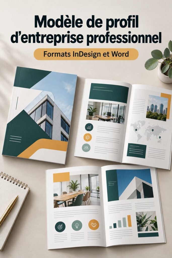 Modèle de profil d'entreprise sur un bureau avec des outils de design