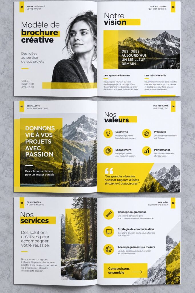 Modèle de brochure créatif réalisé dans InDesign