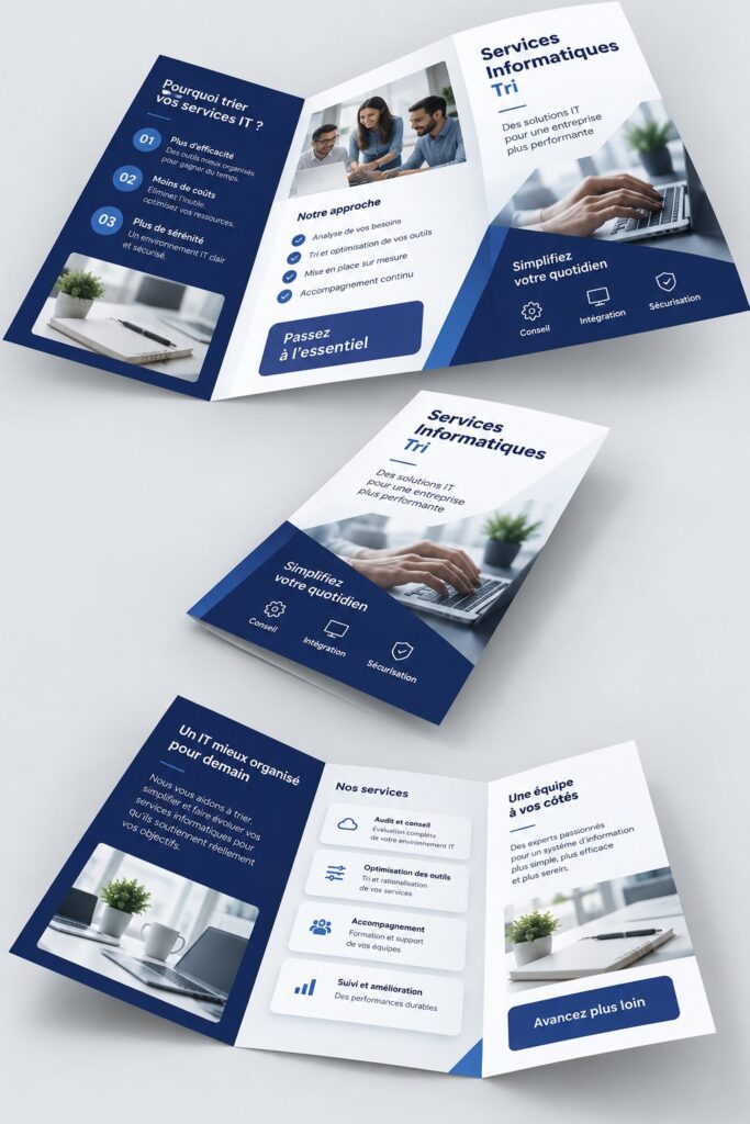 Modèle de brochure tri-pli en PSD pour une entreprise de services IT