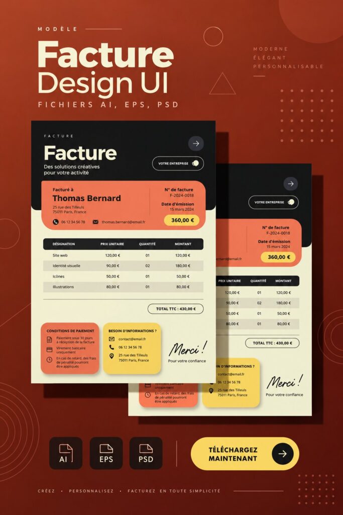 Modèle de facture design pour les entrepreneurs avec un élégant design.
