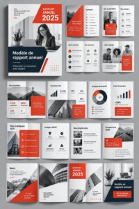 Un modèle de rapport annuel sur un bureau avec des fournitures de bureau