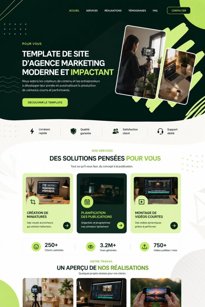Un aperçu d'un modèle de site web professionnel pour agences de marketing.