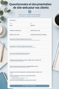 Femme entrepreneur créant un questionnaire pour ses clients sur un ordinateur.