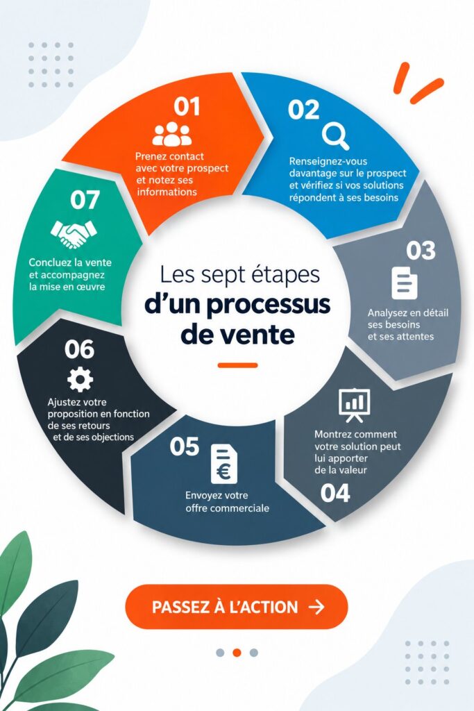 Image représentant un schéma de processus de vente en 7 étapes.