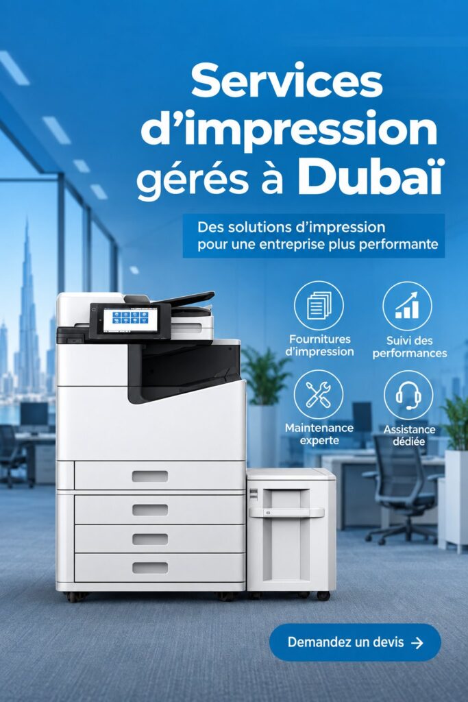 Une femme entrepreneur à Dubaï utilisant un service d'impression géré dans son bureau