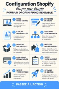 Femme d'affaires configurant sa boutique Shopify pour le dropshipping