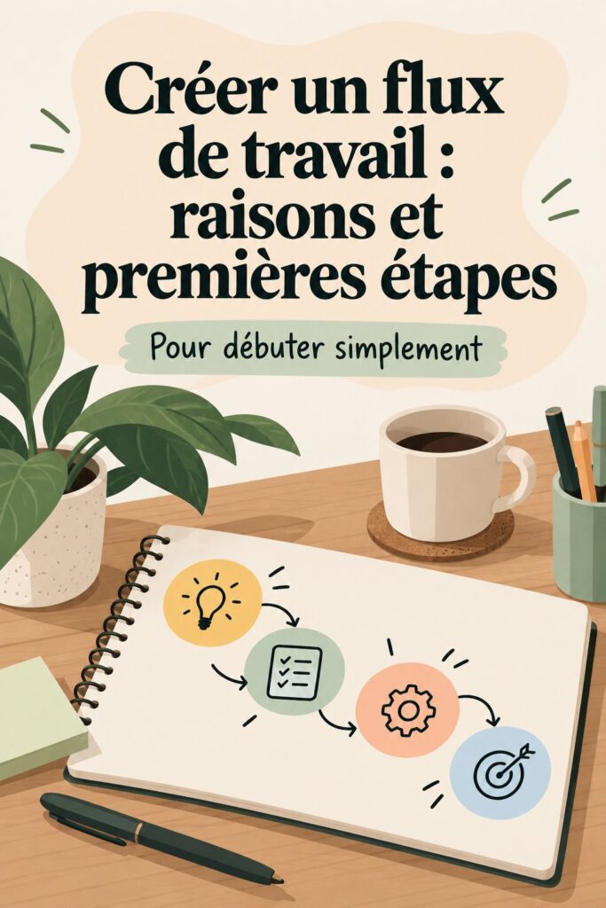 Femme créant un flux de travail sur son ordinateur, symbolisant l'organisation et la productivité.