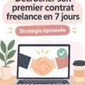 Une femme déterminée assise à son bureau, travaillant sur son ordinateur portable pour décrocher un contrat freelance.