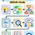 Image d'une femme travaillant sur un document de processus organisé.
