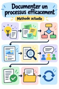 Image d'une femme travaillant sur un document de processus organisé.