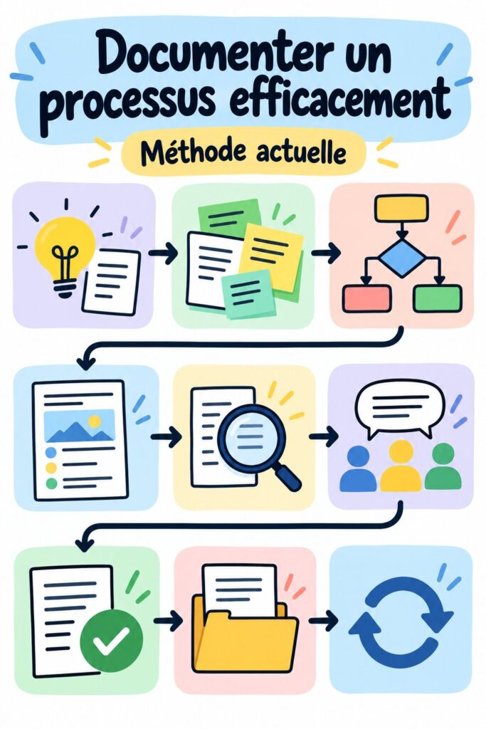 Image d'une femme travaillant sur un document de processus organisé.