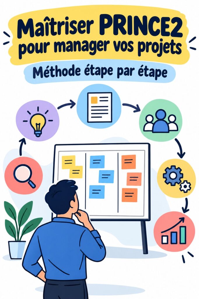 Illustration d'une femme manager utilisant la méthode PRINCE2 pour gérer efficacement ses projets professionnels.
