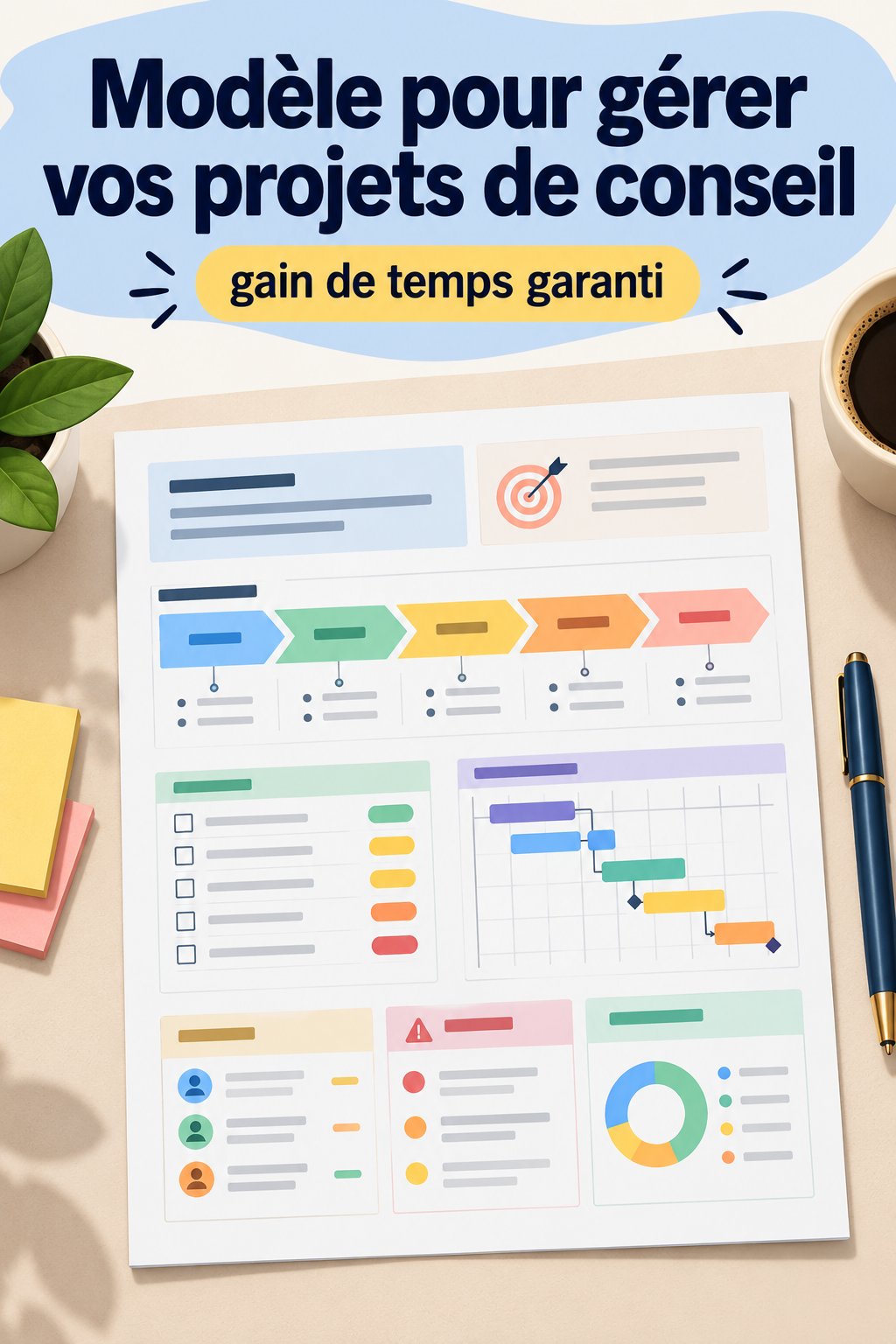 Modèle de consulting sur un bureau avec ordinateur et notes