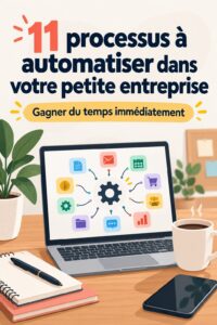 Femme d'affaires travaillant sur ordinateur avec des outils d'automatisation