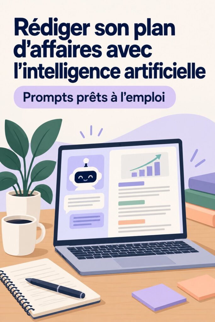 Femme utilisant un ordinateur pour rédiger un plan d'affaires avec l'aide de l'intelligence artificielle.