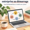 Une femme entrepreneuse qui planifie les opérations de son entreprise avec un carnet et un ordinateur portable.
