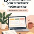 Un bureau organisé avec un ordinateur, représentant des systèmes efficaces pour entrepreneurs et coachs.